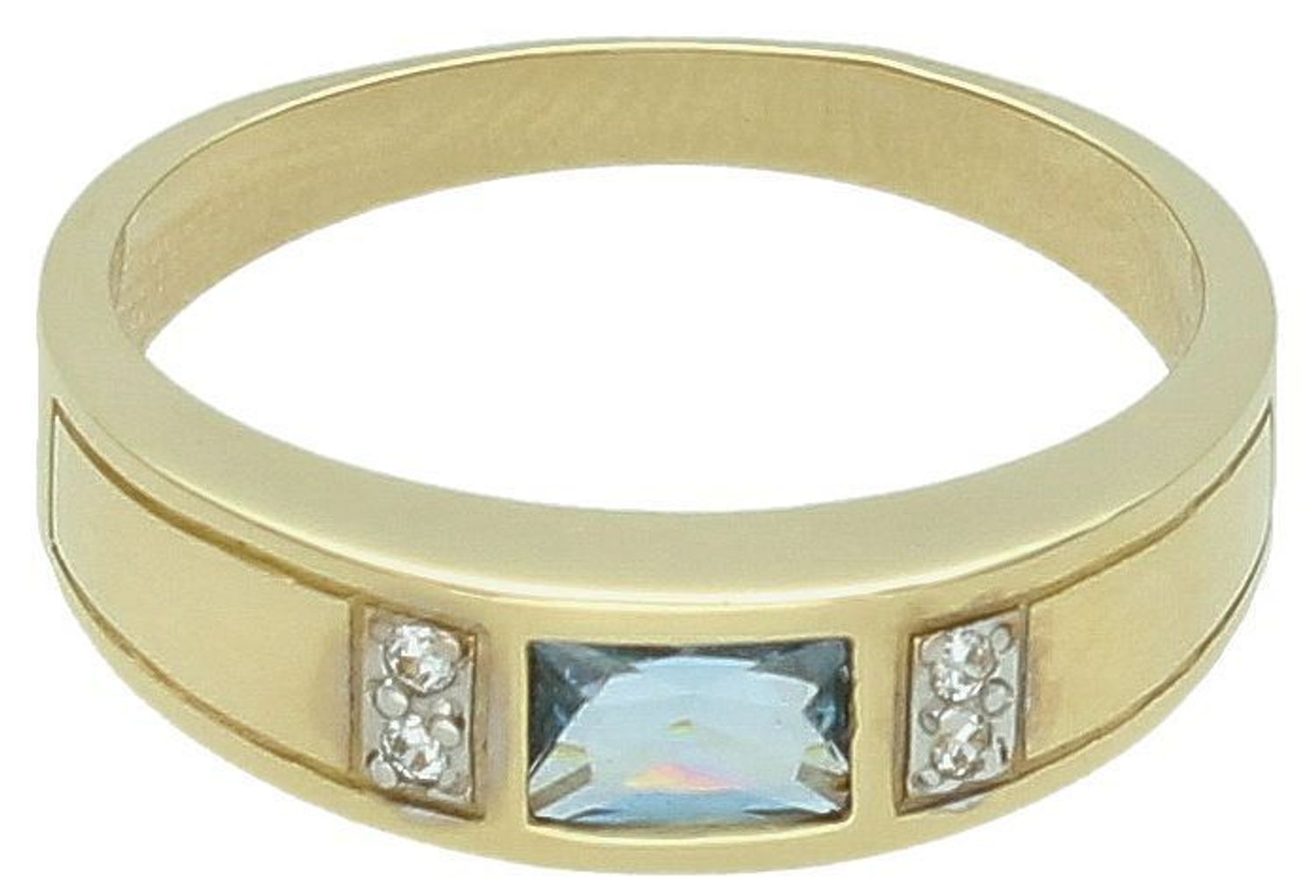 Pierścionek złoty 585 szeroki z błękitną cyrkonią PI 1072 585 Przepiękny złoty  pierścionek, który został ozdobiony błyszczącą błękitną cyrkonią. 1.jpg